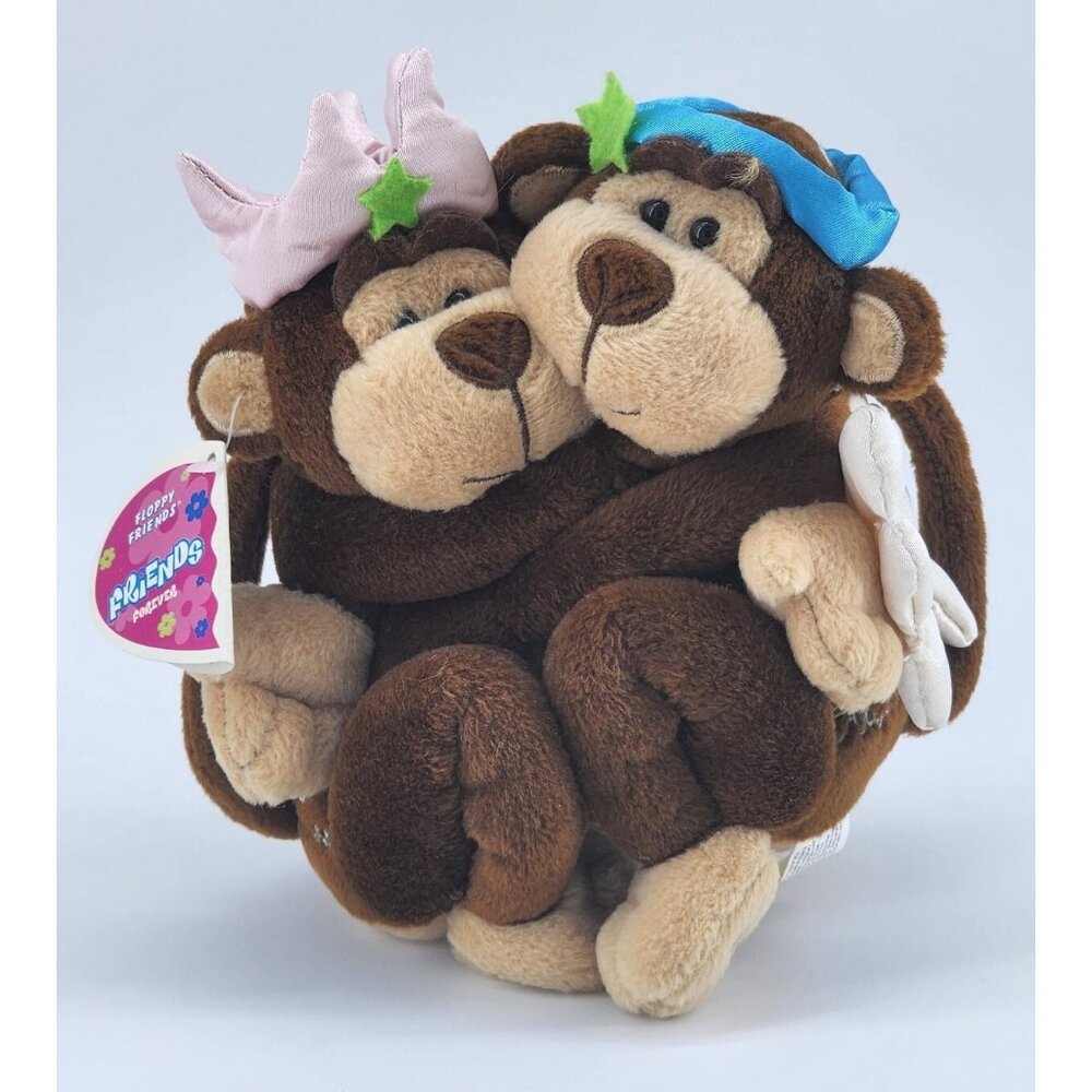Vtg Y2K 2001 Floppy Friends Best Friends Forever Monkey Plush Duo Angel/Princess